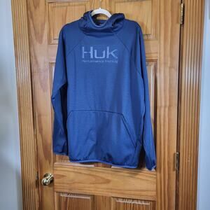 Huk Pursuit Performance Fishing Hoodie in navy heather color size XL